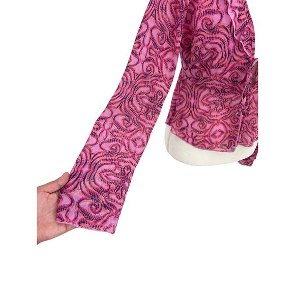 NWT Wild Fable Pink Geometric Print Tie Front Long Sleeve Chiffon Top Size Small - Picture 8 of 14